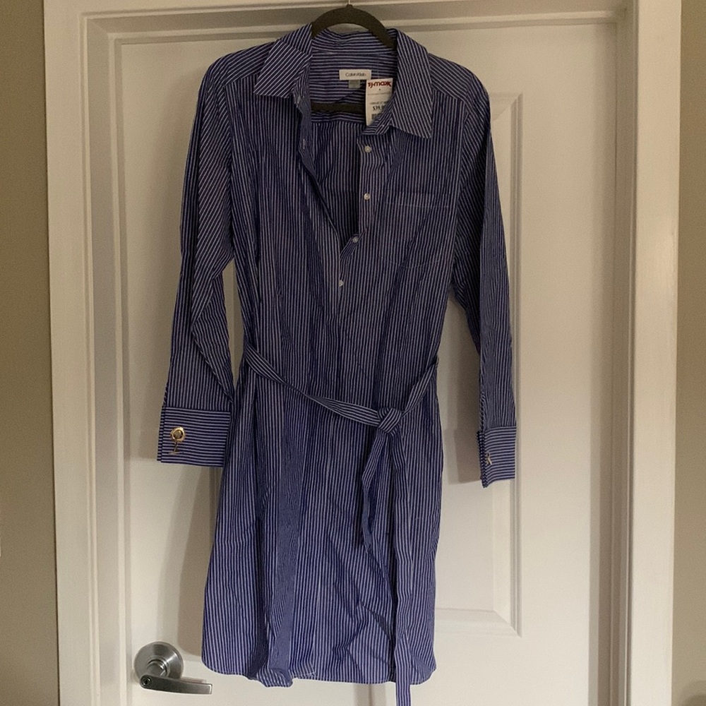 Calvin Klein-Blue Pinstripe Dress